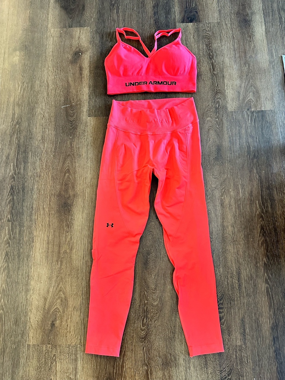 NWOT Under Armour Women's Coral High-Waist Performance Sports Bra & Leggings